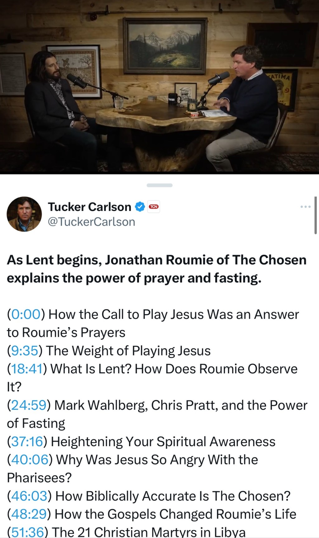 Jonathan Roumie Joins Tucker&nbsp;Carlson