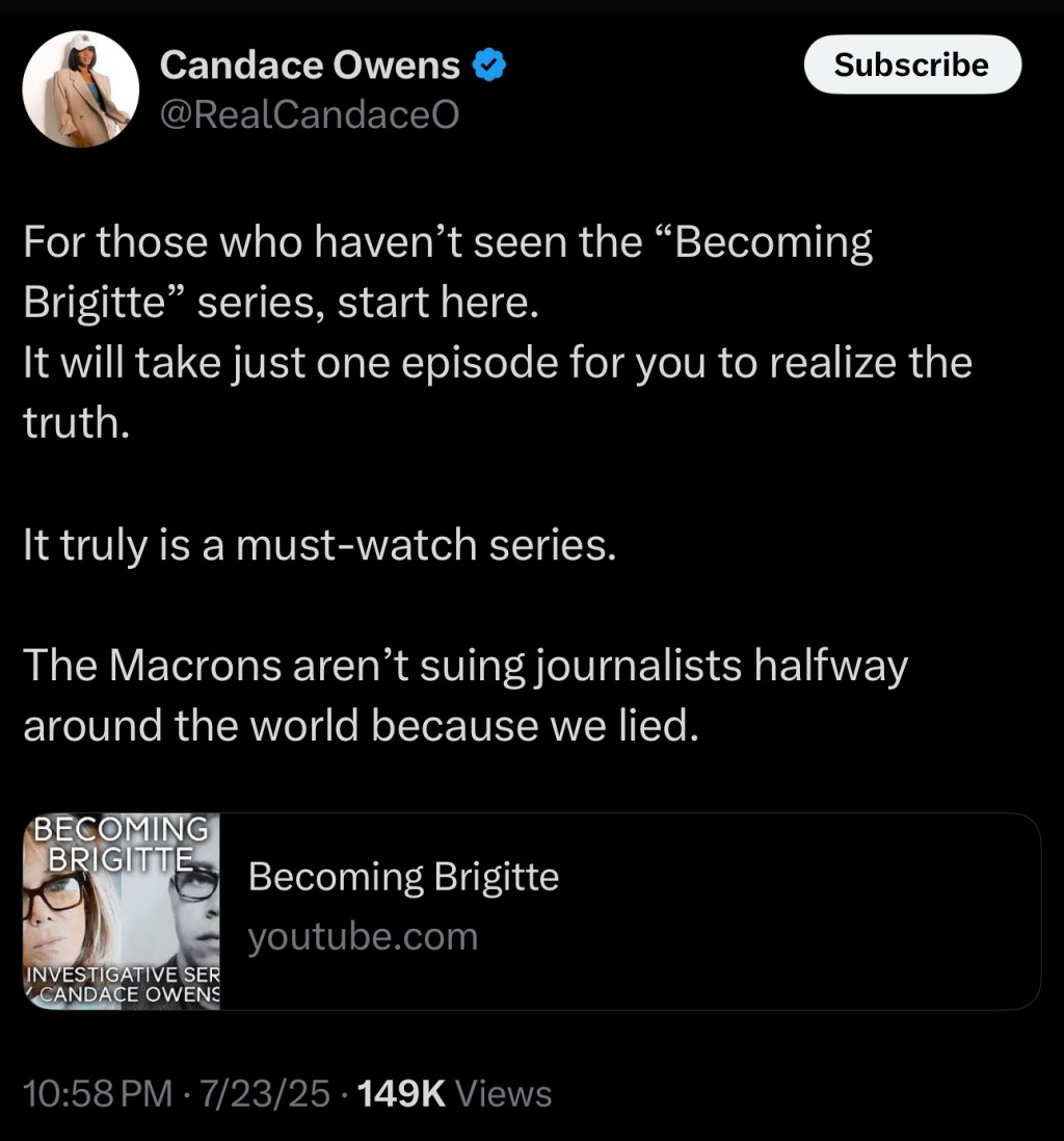 Candace tweets out link to Becoming Brigitte as Macrons attempt to&nbsp;sue