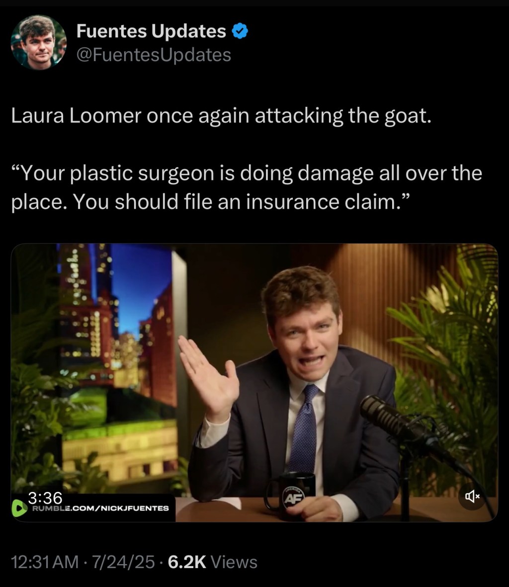 Nick Fuentes crashing out on Laura&nbsp;Loomer