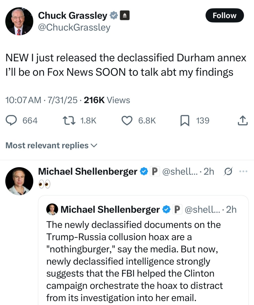 Chuck Grassley declassifies Durham&nbsp;annex
