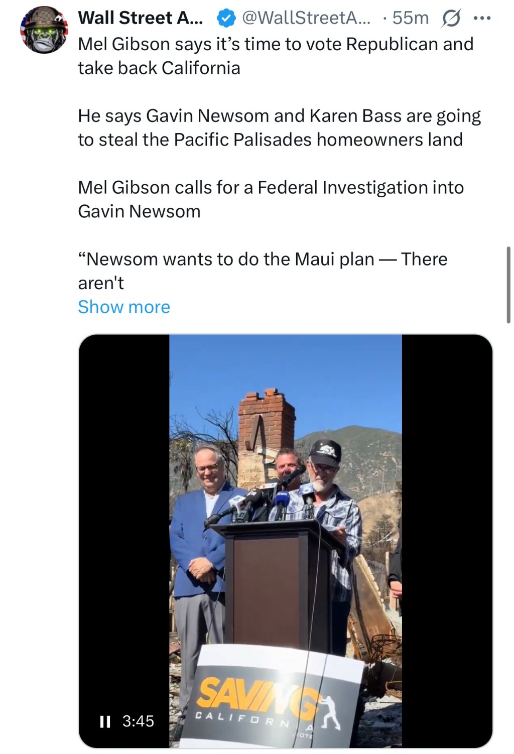 Mel Gibson: Time to Make California Republican&nbsp;Again