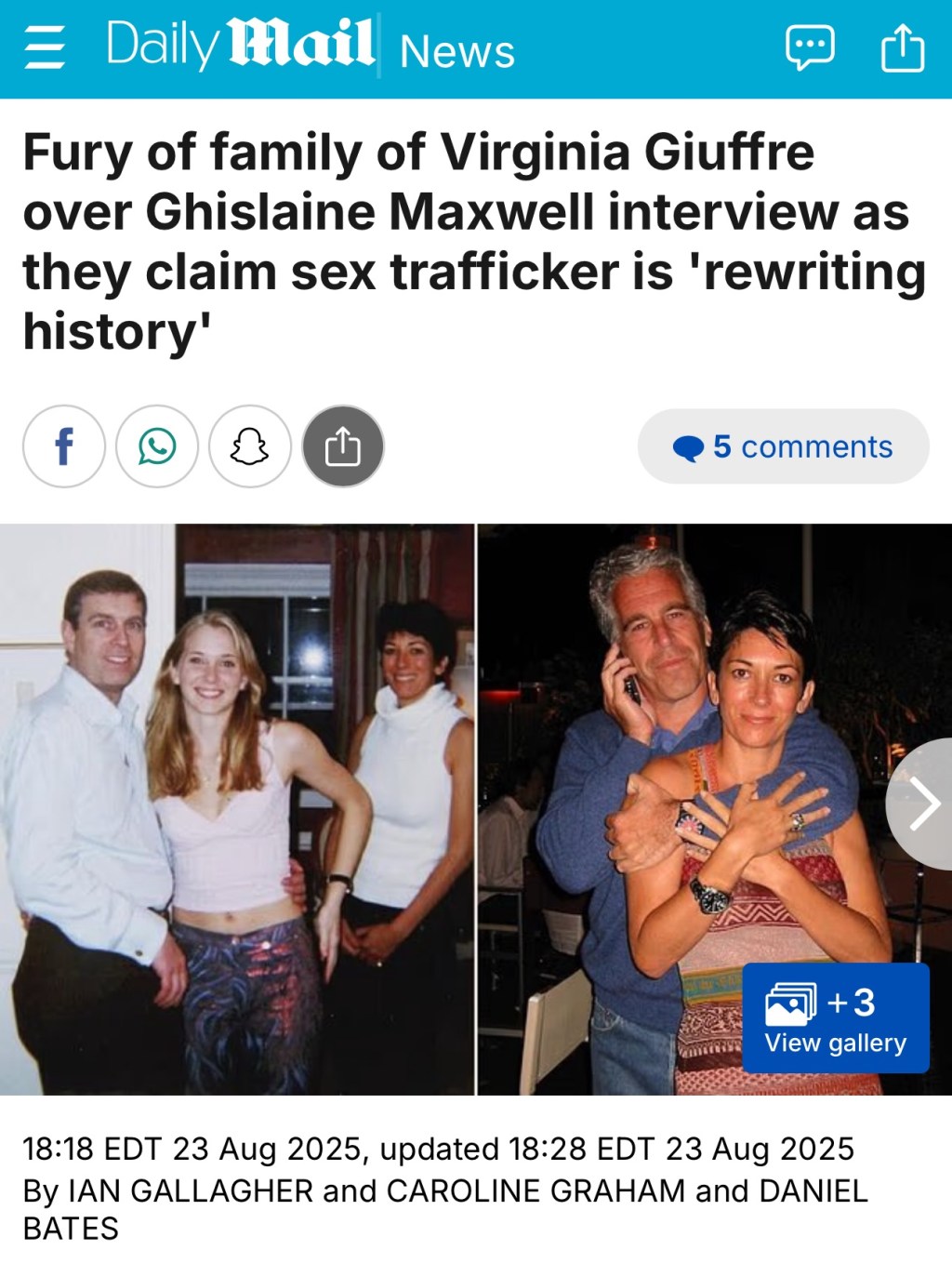Fury of family of Virginia ­Giuffre over Ghislaine Maxwell interview as they claim sex trafficker is ‘rewriting history’