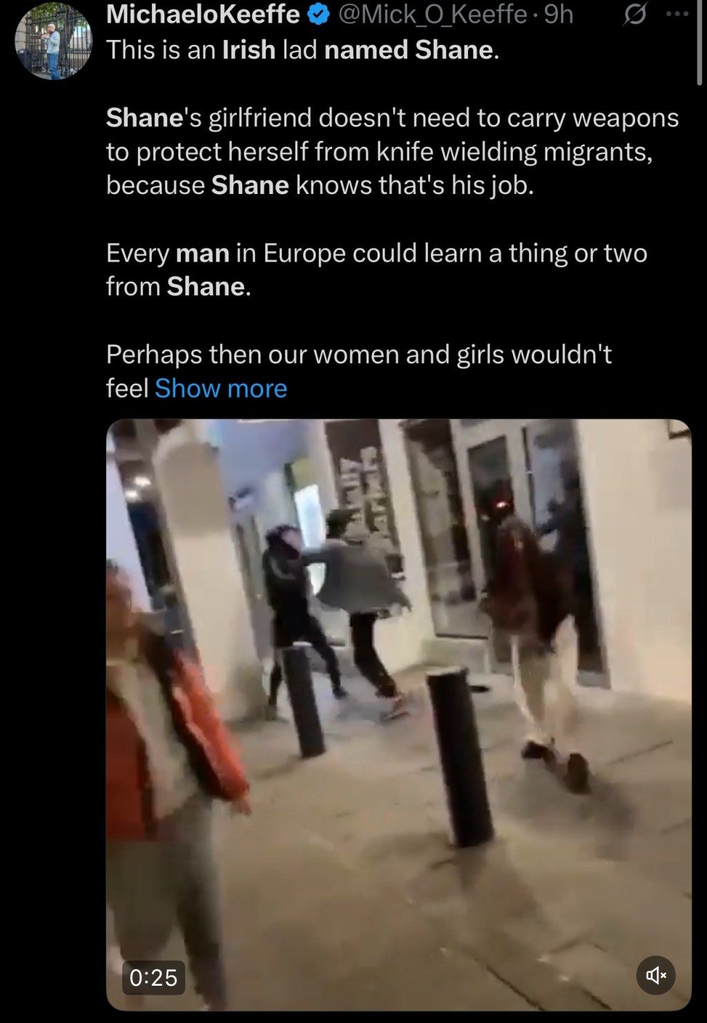 Video of a young Irish man named Shane is going viral after he properly dealt with a migrant wielding a knife against him and his&nbsp;girlfriend.