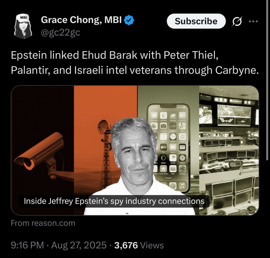 Epstein linked Ehud Barak with Peter Thiel, Palantir, and Israeli intel veterans through&nbsp;Carbyne.