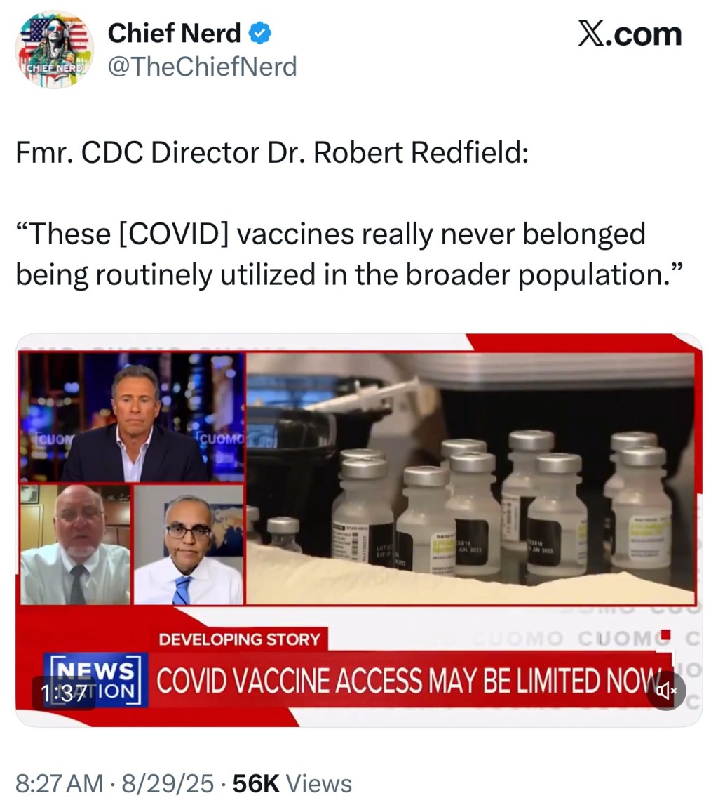 Fmr. CDC Director Dr. Robert Redfield: “These [COVID] vaccines really never belonged being routinely utilized in the broader&nbsp;population.”