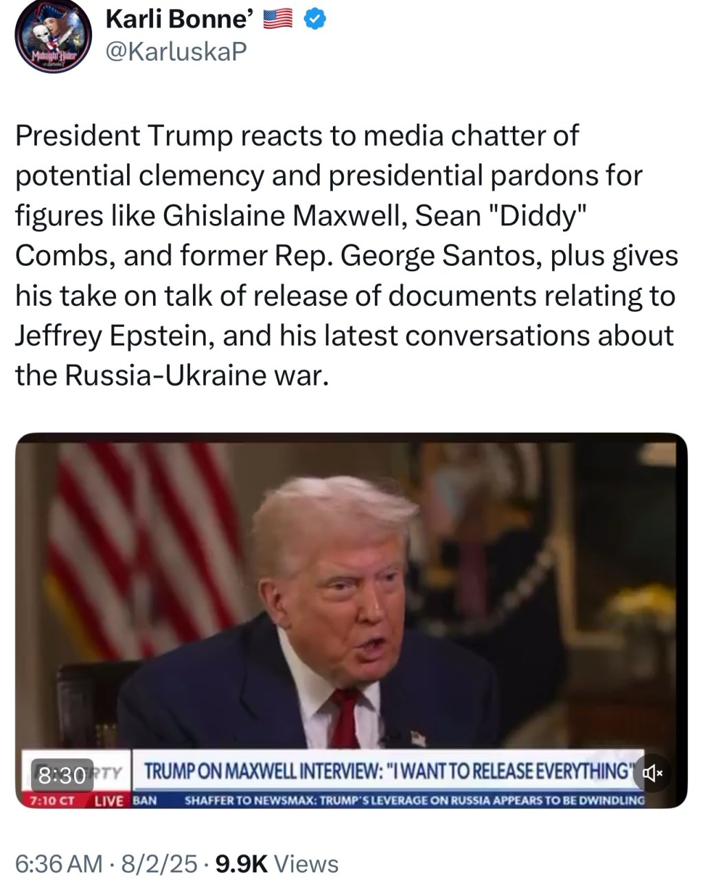 President Trump reacts to media chatter of potential clemency and presidential pardons for figures like Ghislaine Maxwell, Sean “Diddy” Combs, and former Rep. George&nbsp;Santos