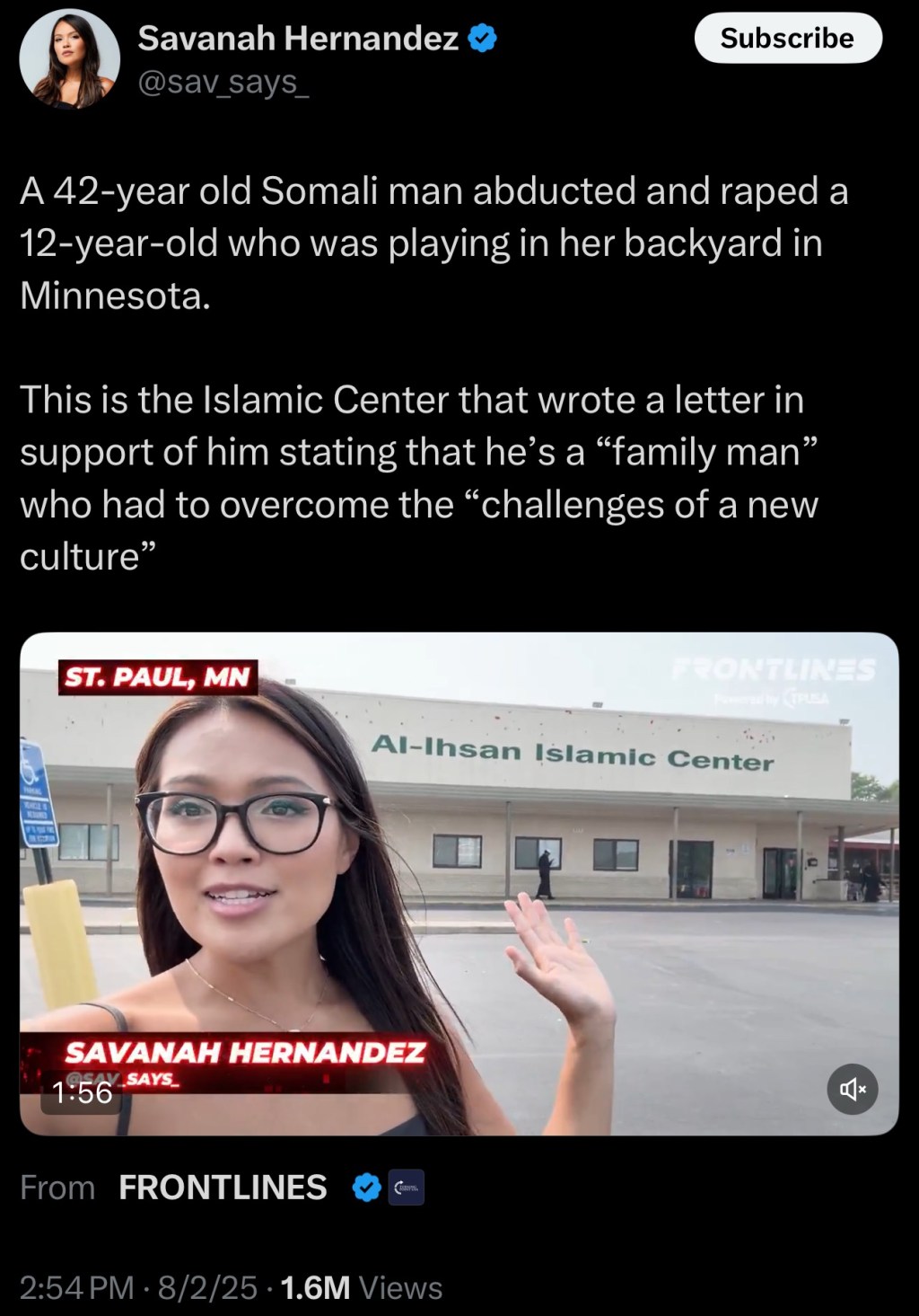 ST. PAUL, MN: An Islamic Center in Minnesota recently wrote a “community support letter” on behalf of a Somali immigrant who abducted and raped a 12-year-old&nbsp;girl.