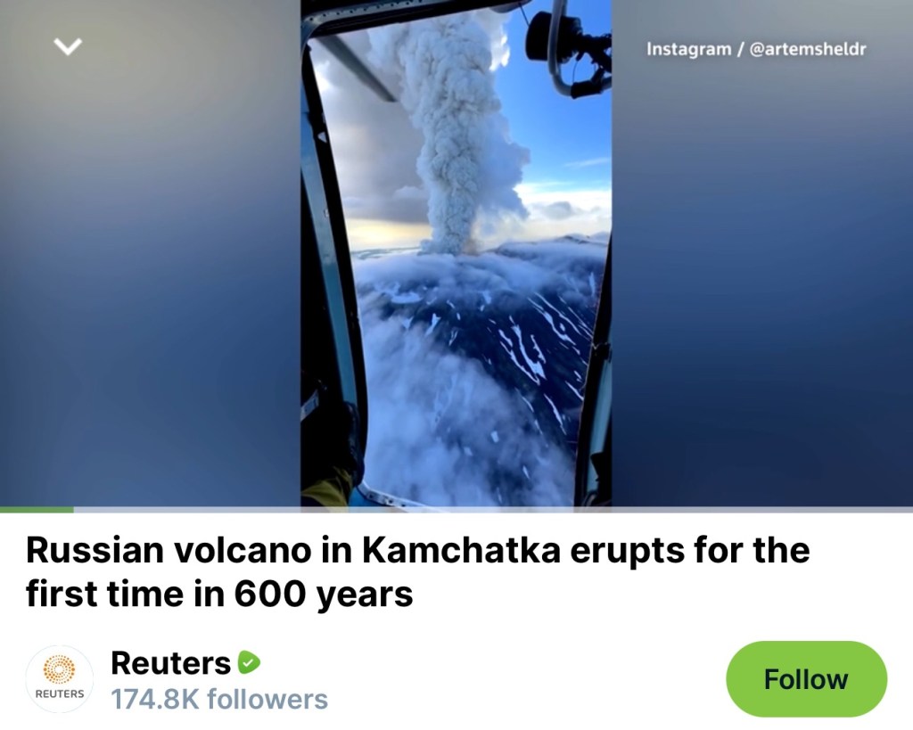 Russian volcano in Kamchatka erupts for the first time in 600&nbsp;years