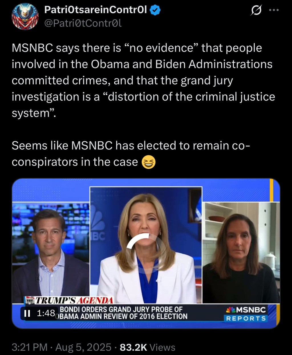 MSNBC says there is “no evidence” that people involved in the Obama and Biden Administrations committed&nbsp;crimes