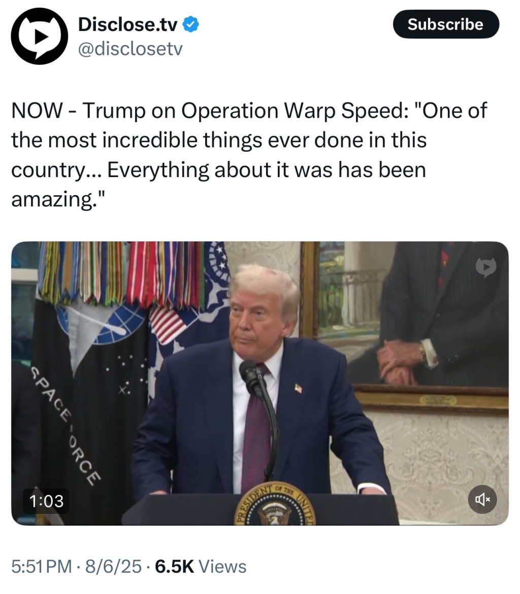 Trump on Operation Warp Speed: “One of the most incredible things ever done in this country… Everything about it was has been&nbsp;amazing.”