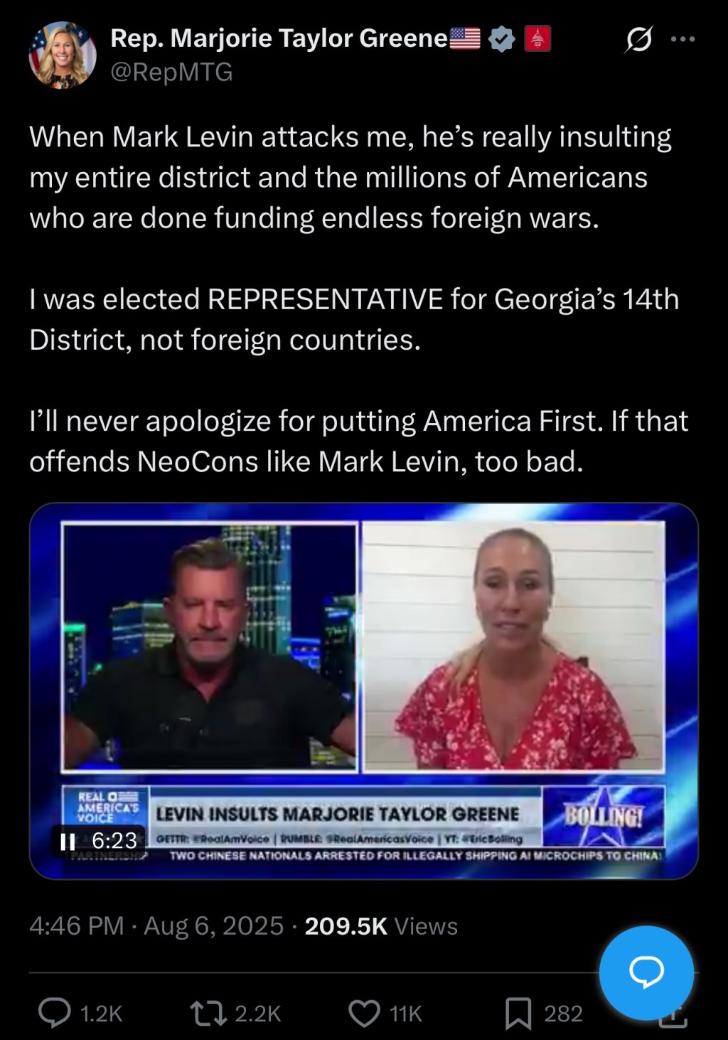 MTG responds to Mark Levin attacking&nbsp;her