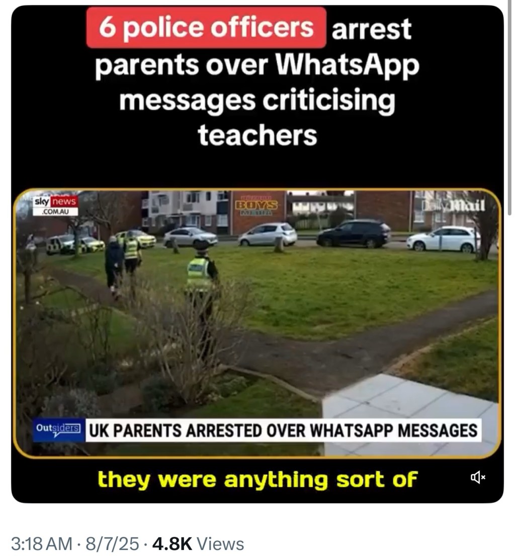 UK’s Authoritarian Shame: Six Officers Arrest Parents Over WhatsApp Teacher&nbsp;Critique