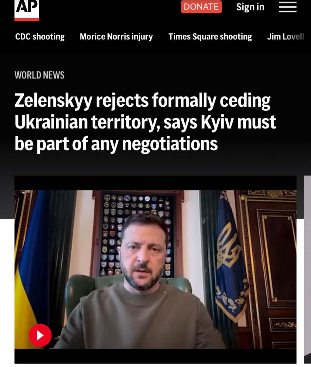 Zelenskyy rejects formally ceding Ukrainian territory, says Kyiv must be part of any&nbsp;negotiations