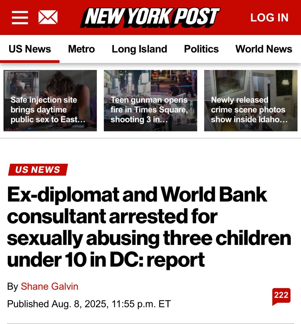 Ex-diplomat and World Bank consultant arrested for sexually abusing three children under 10 in DC:&nbsp;report