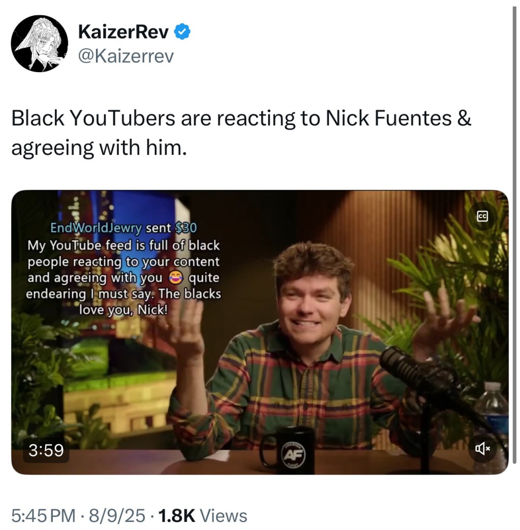 Black YouTubers are reacting to Nick Fuentes & agreeing with&nbsp;him.