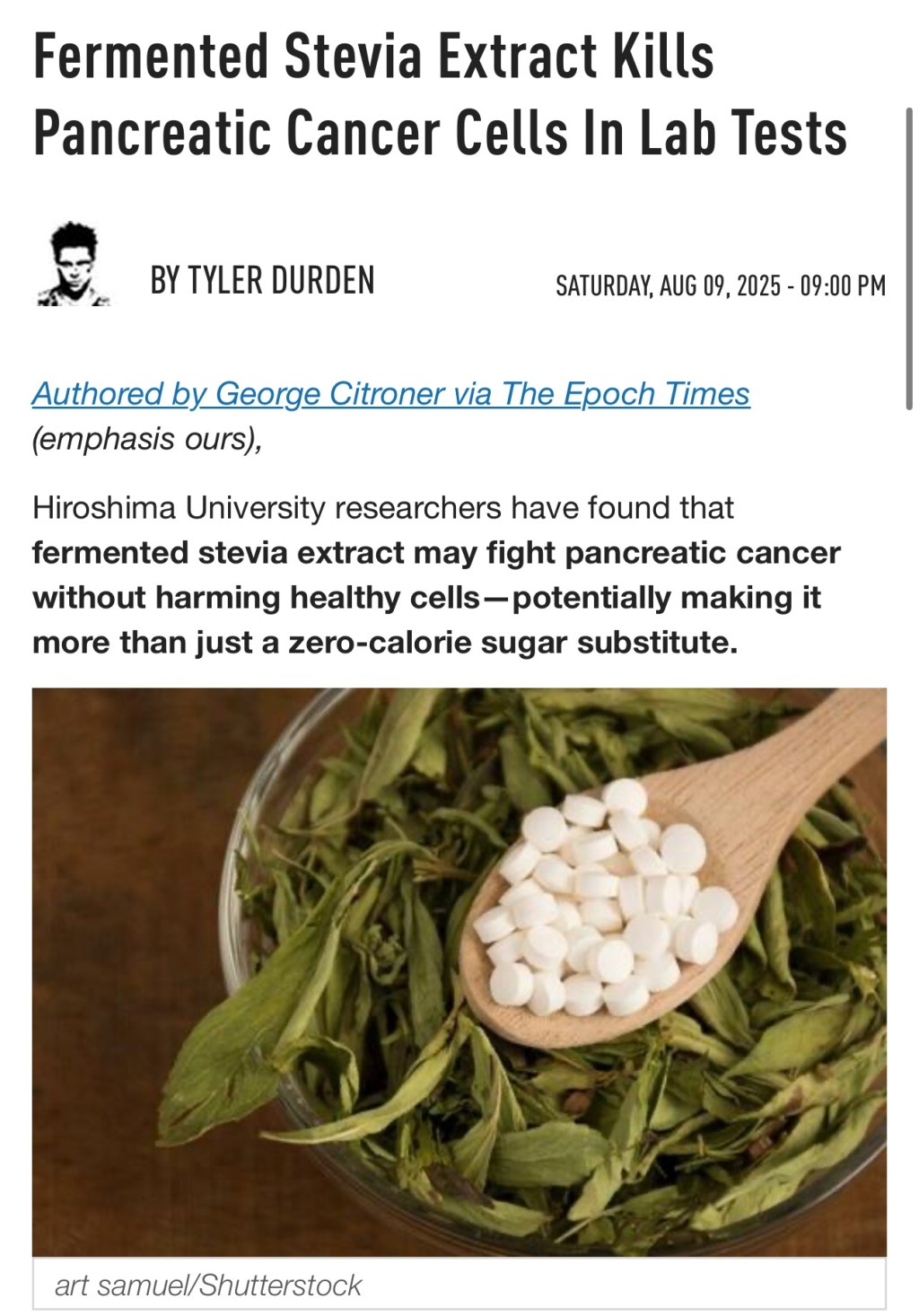 Fermented Stevia Extract Kills Pancreatic Cancer Cells In Lab&nbsp;Tests