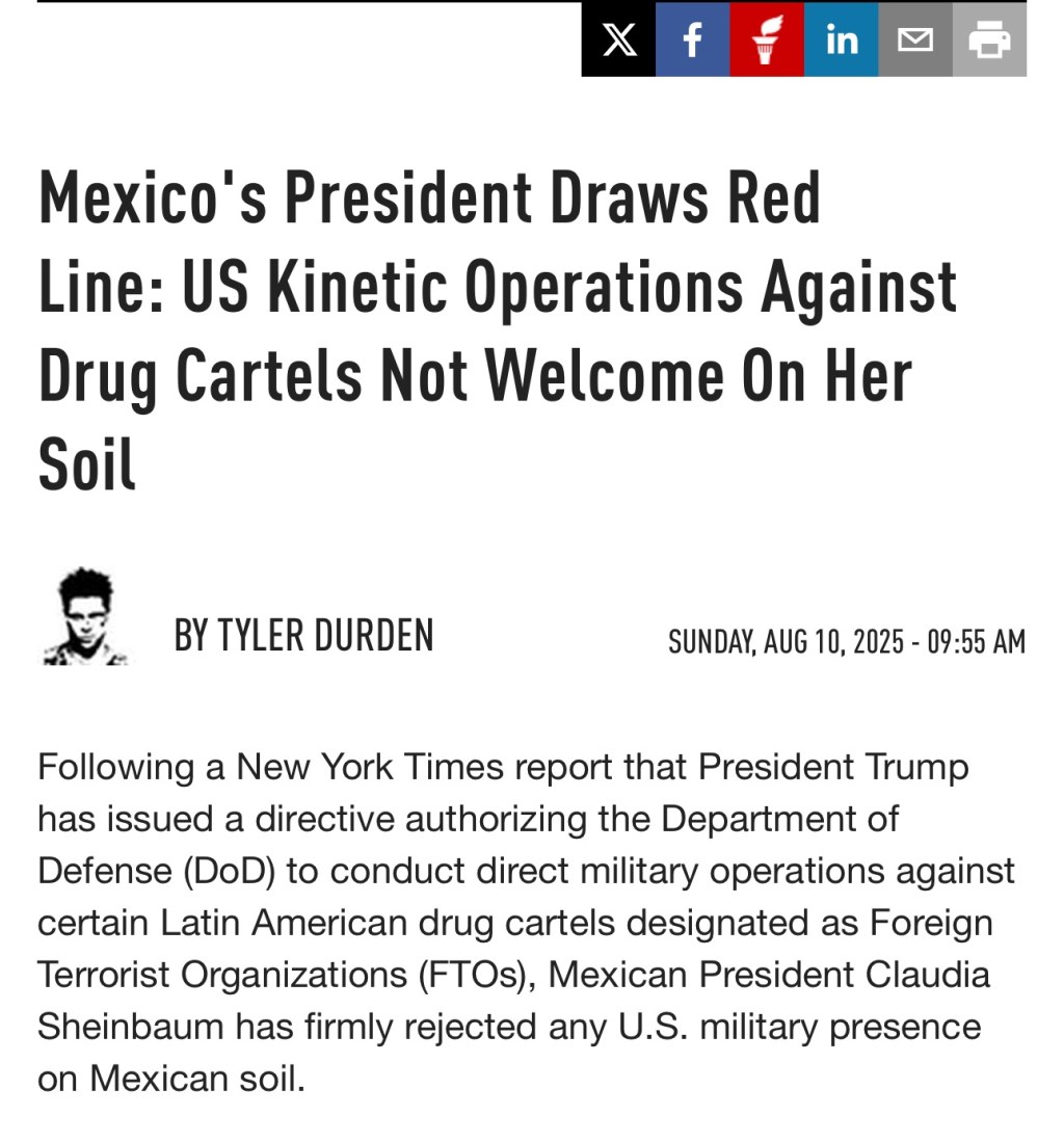 Mexico’s President Draws Red Line:&nbsp;US Kinetic Operations Against Drug Cartels&nbsp;Not Welcome On Her&nbsp;Soil&nbsp;