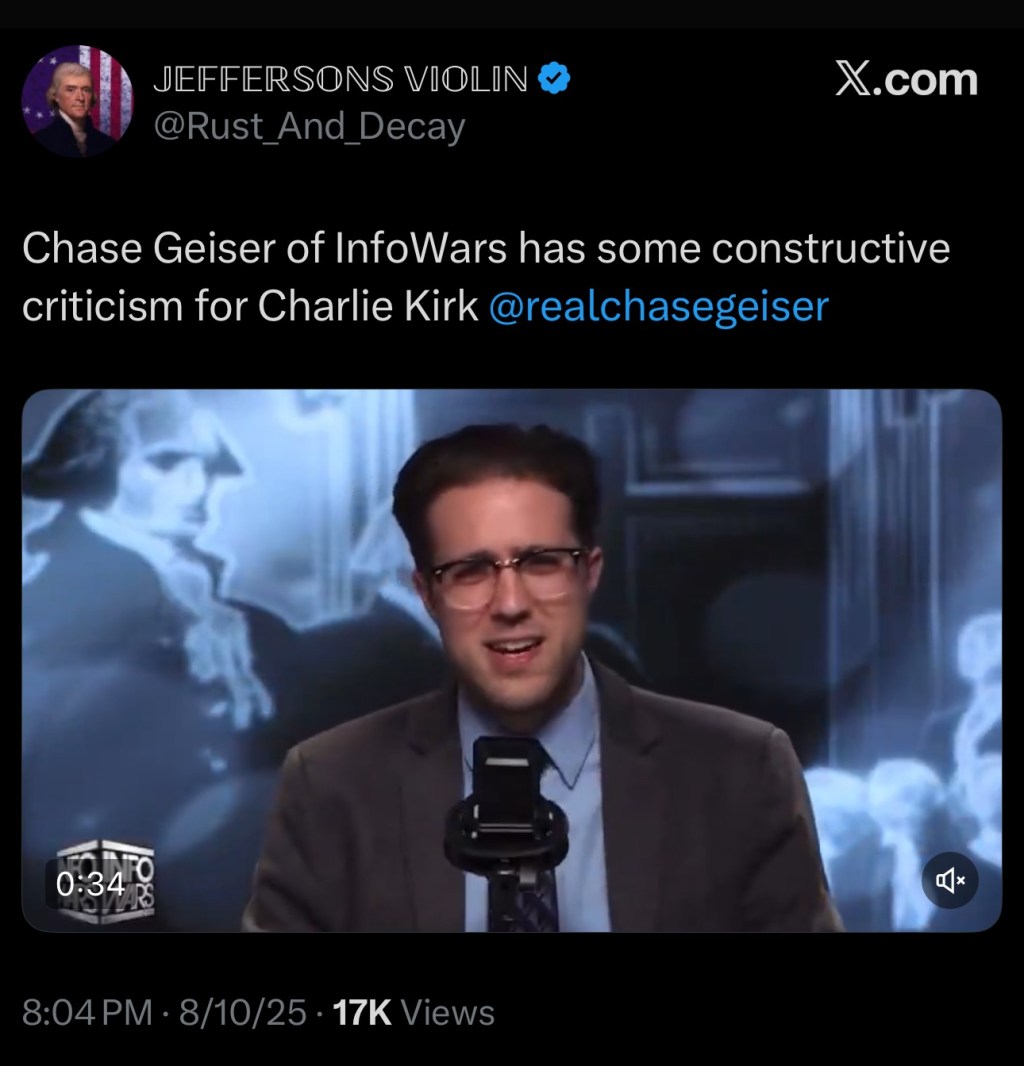 Chase Geiser of InfoWars has some constructive criticism for Charlie&nbsp;Kirk
