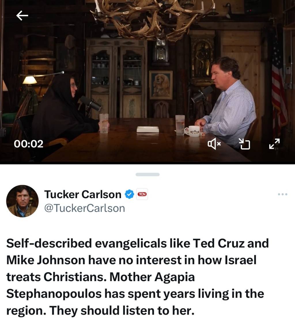 Tucker Carlson with Mother Agapia&nbsp;Stephanopoulos