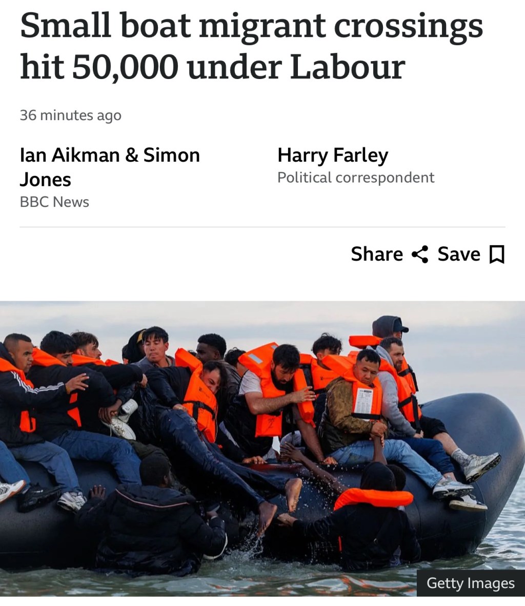 Small boat migrant crossings hit 50,000 under&nbsp;Labour