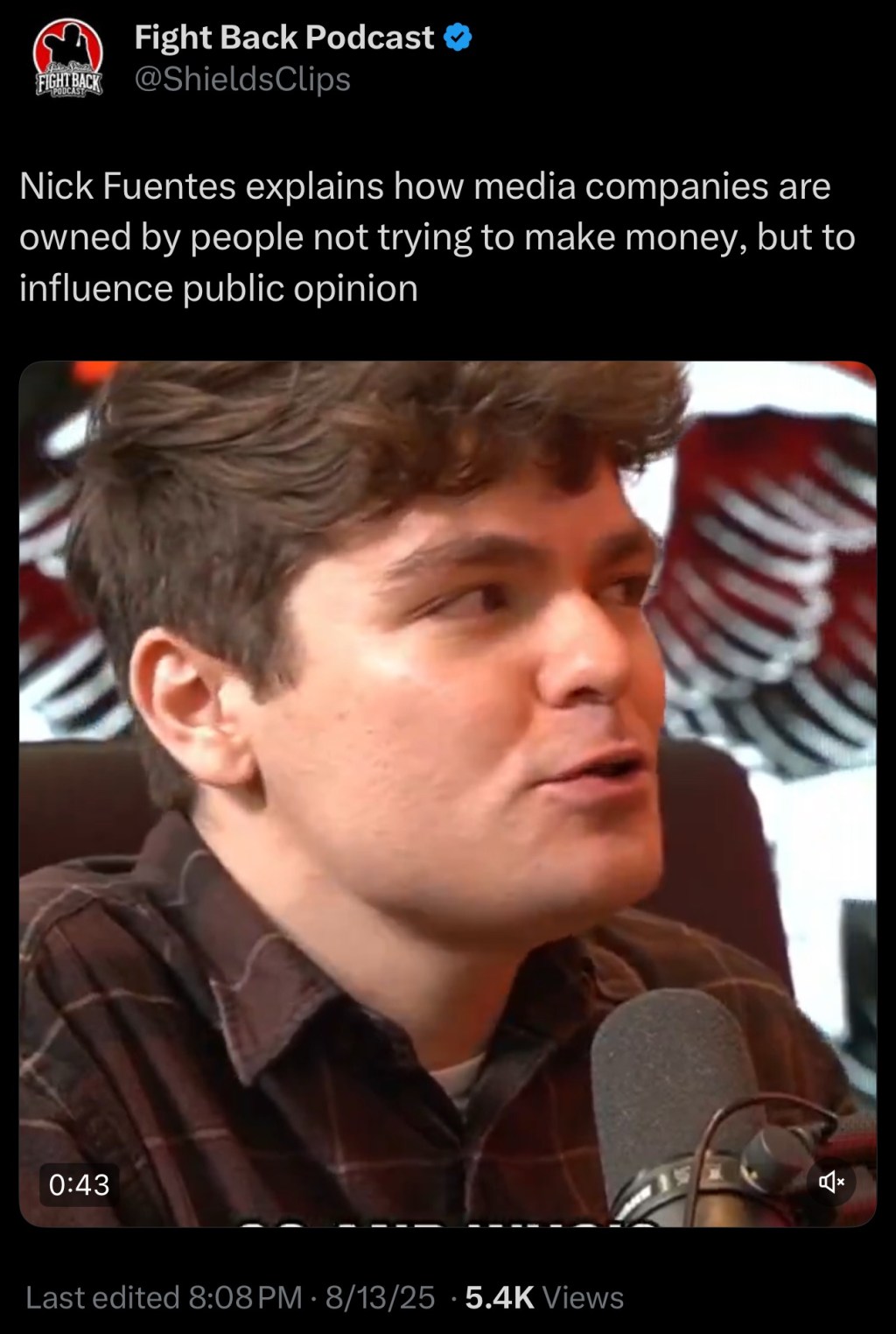 Nick Fuentes explains how media companies are owned by people not trying to make money, but to influence public&nbsp;opinion