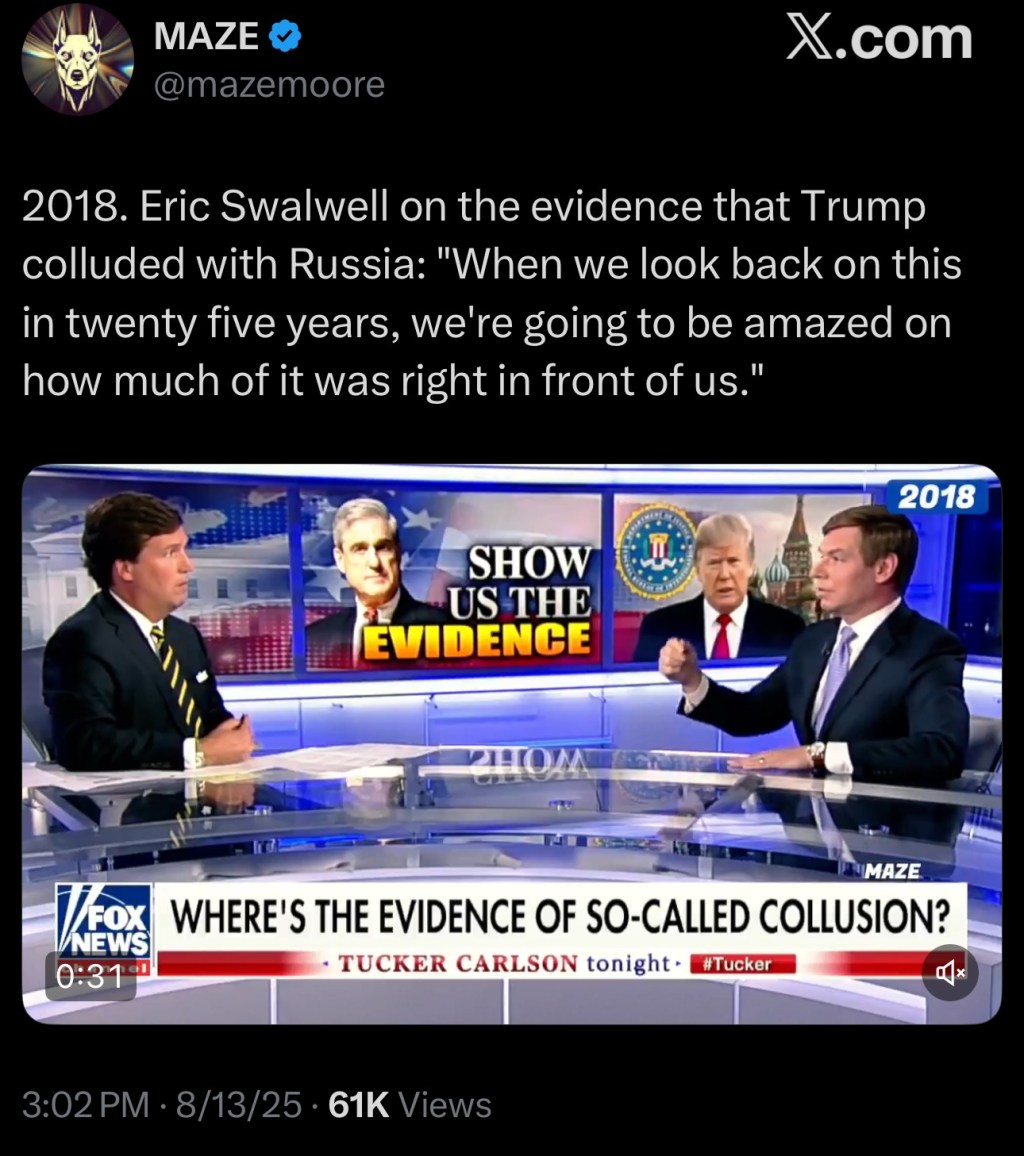 2018. Eric Swalwell on the evidence that Trump colluded with Russia: “When we look back on this in twenty five years, we’re going to be amazed on how much of it was right in front of&nbsp;us.”