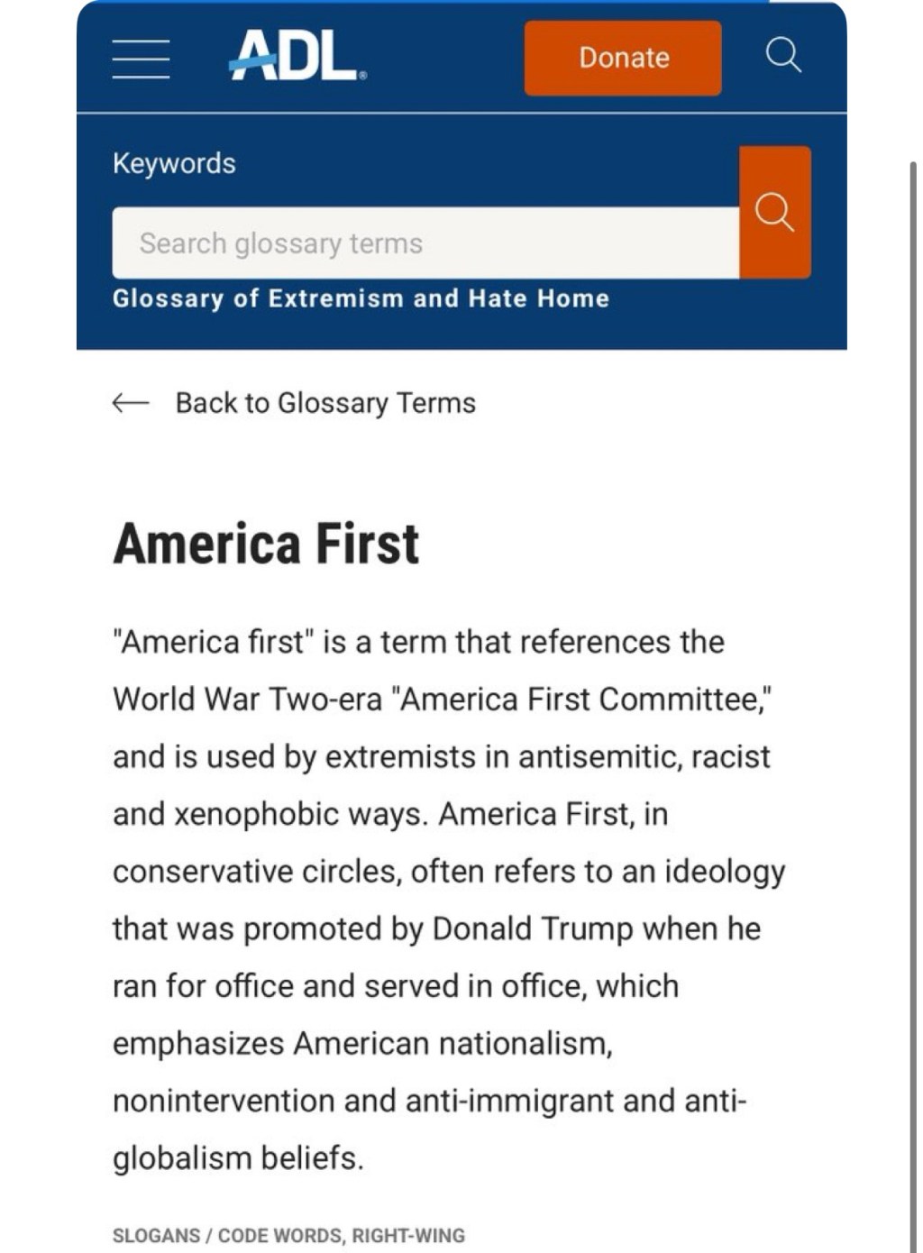 The ADL adds “America First” to it’s database of extremist&nbsp;terms