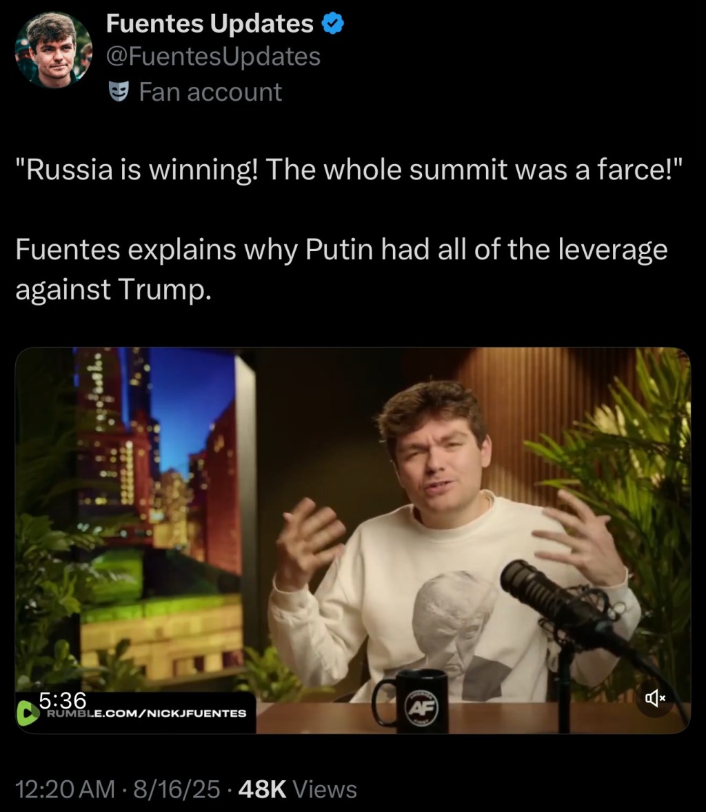 Fuentes explains why Putin had all of the leverage against&nbsp;Trump.