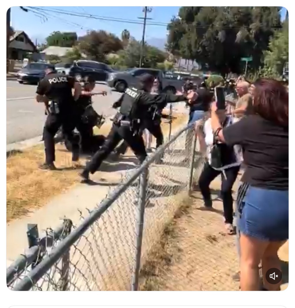Video of the altercation outside the San Bernardino home of the suspect who fled from federal agents in their car, striking two of&nbsp;them