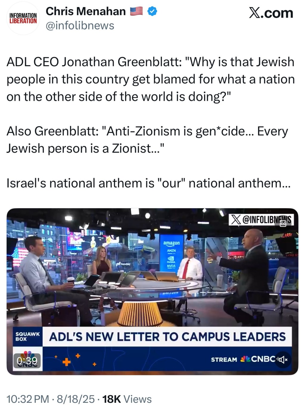 Greenblatt: “Anti-Zionism is gen*cide… Every Jewish person is a&nbsp;Zionist…”