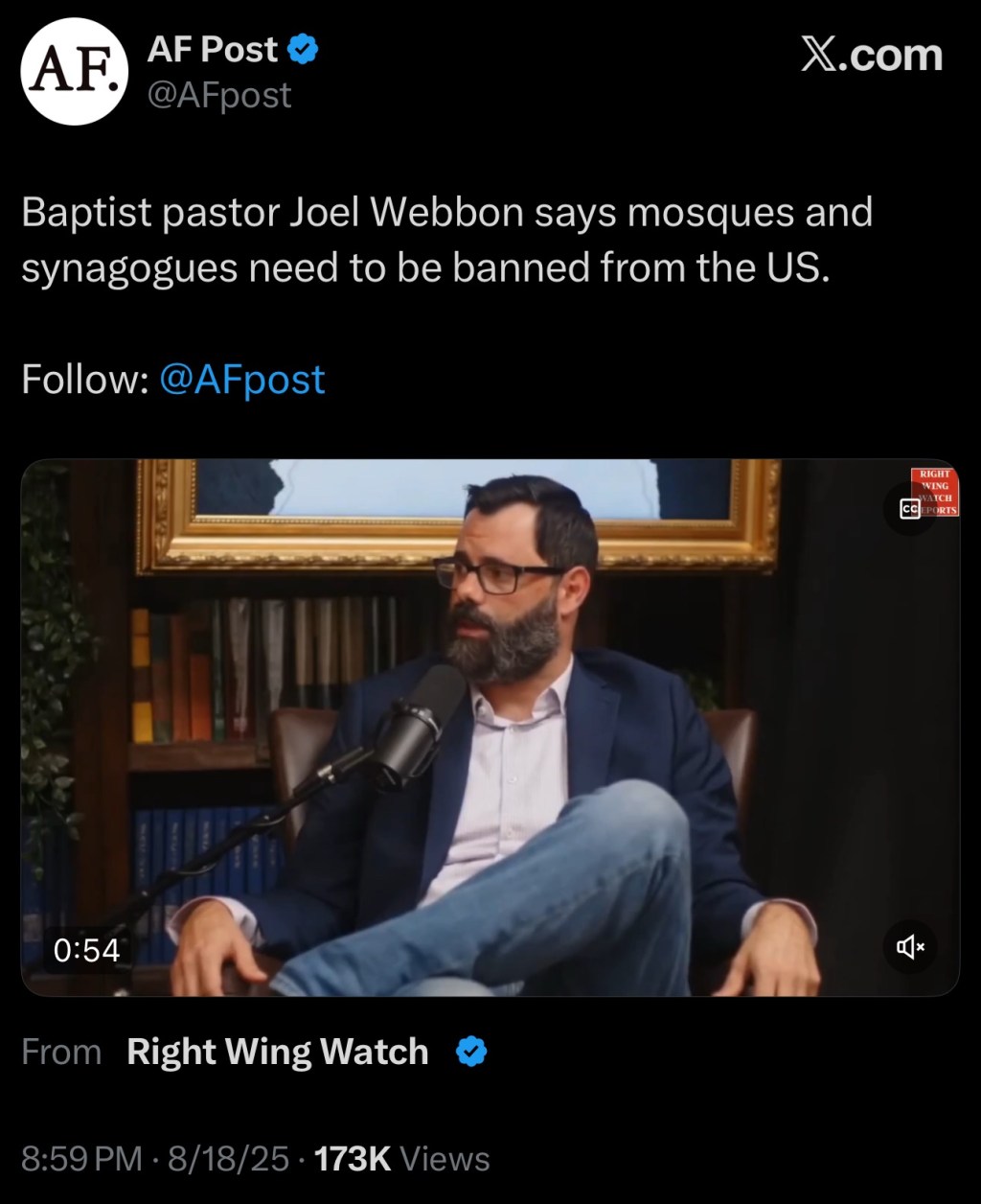 Joel Webbon: Mosques and Synagogues should be banned in the&nbsp;US