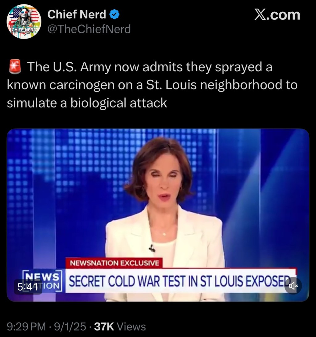 The U.S. Army now admits they sprayed a known carcinogen on a St. Louis neighborhood to simulate a biological&nbsp;attack