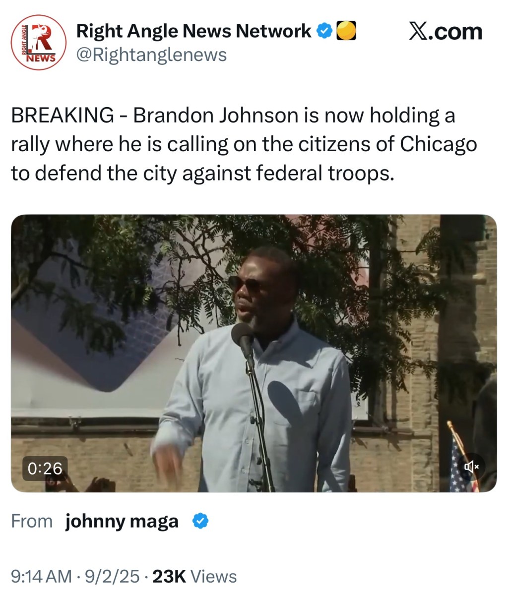 Brandon Johnson is now holding a rally where he is calling on the citizens of Chicago to defend the city against federal&nbsp;troops.