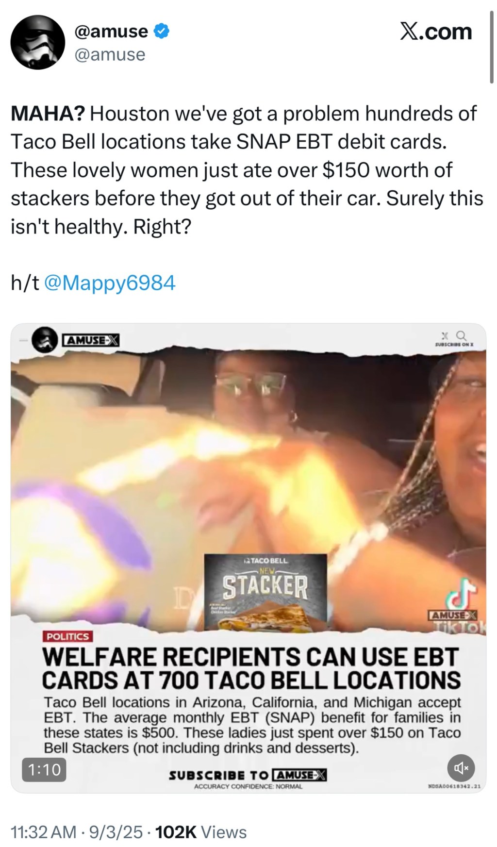 Taco Bell locations take SNAP EBT debit&nbsp;cards.