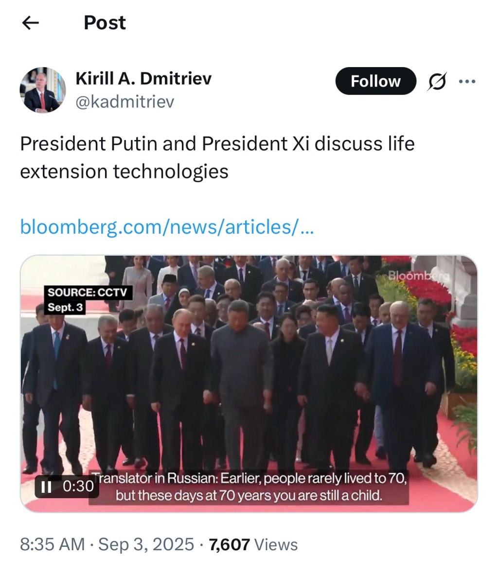 President Putin and President Xi discuss life extension&nbsp;technologies