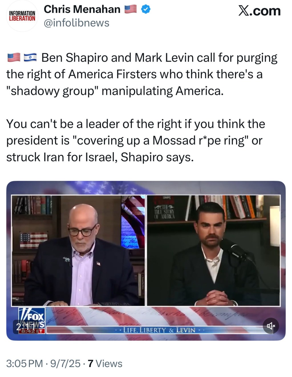 Ben Shapiro and Mark Levin call for purging the right of America Firsters who think there’s a “shadowy group” manipulating&nbsp;America.