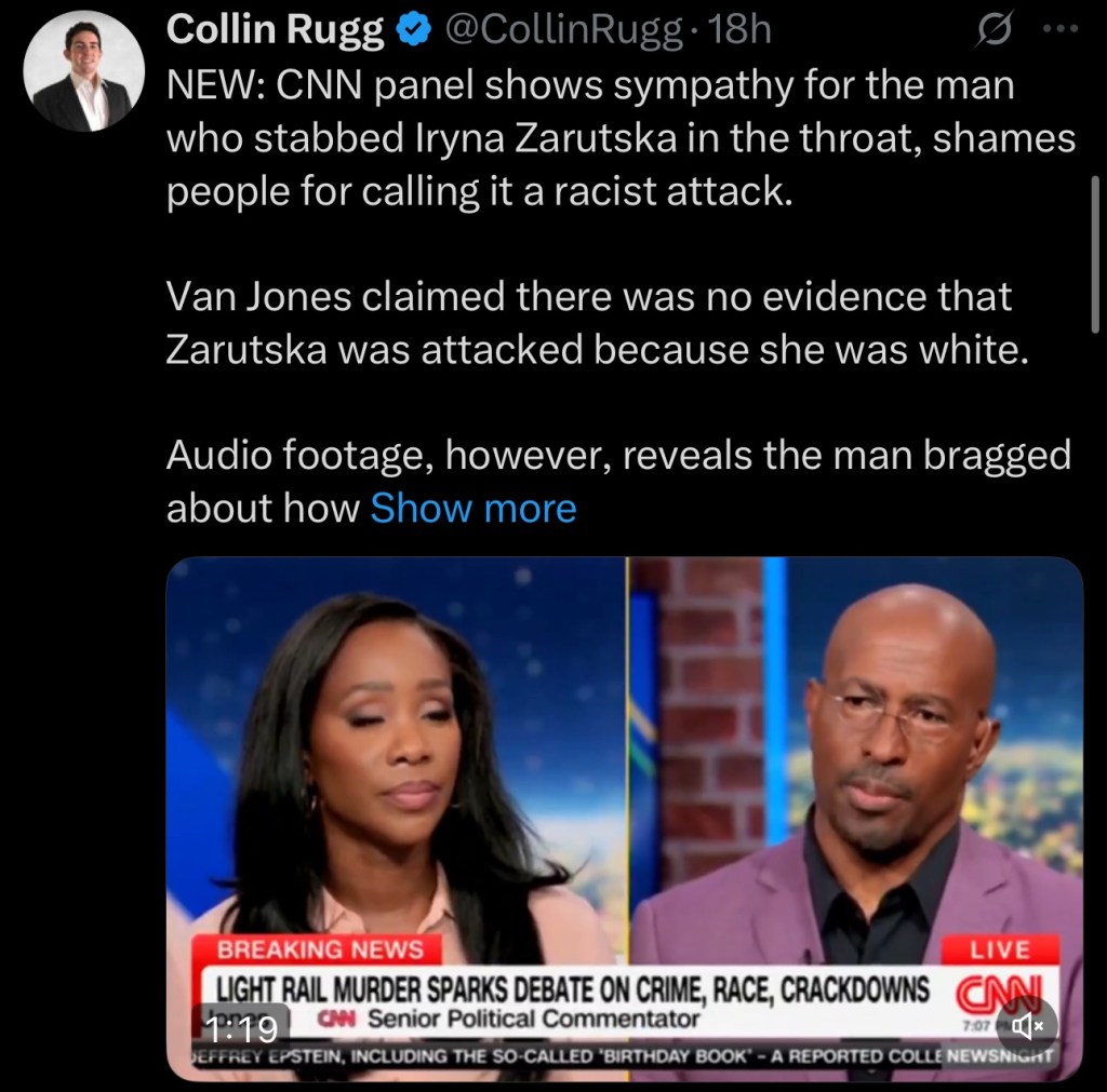 CNN panel shows sympathy for the man who stabbed Iryna Zarutska in the throat, shames people for calling it a racist&nbsp;attack.