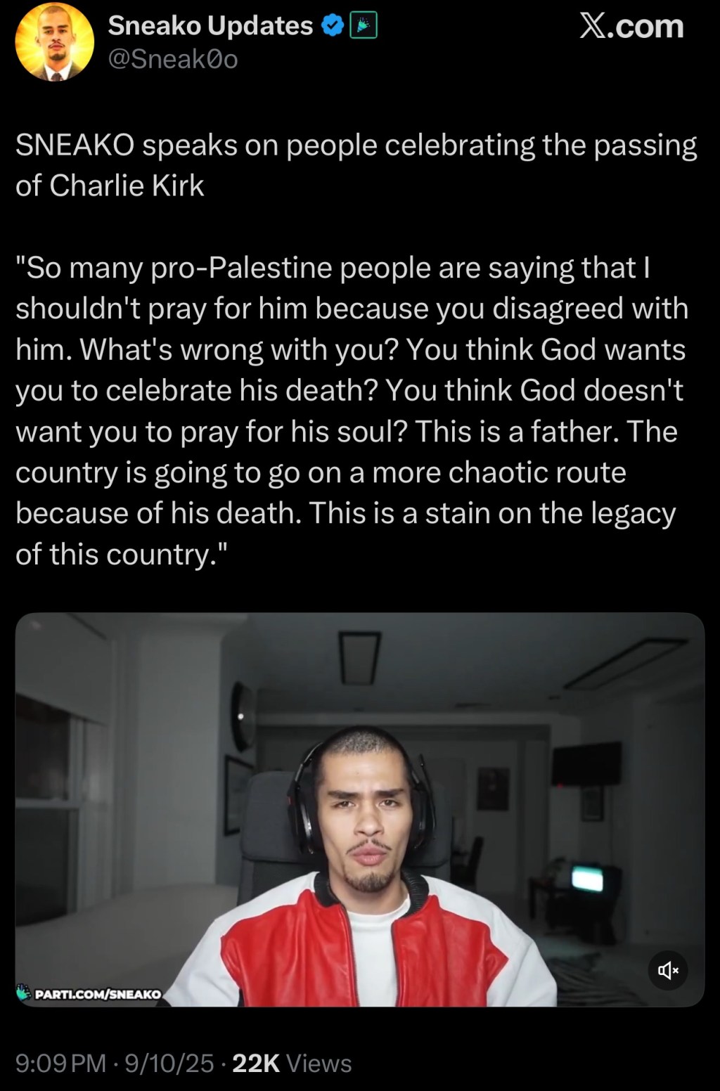 SNEAKO speaks on people celebrating the passing of Charlie&nbsp;Kirk