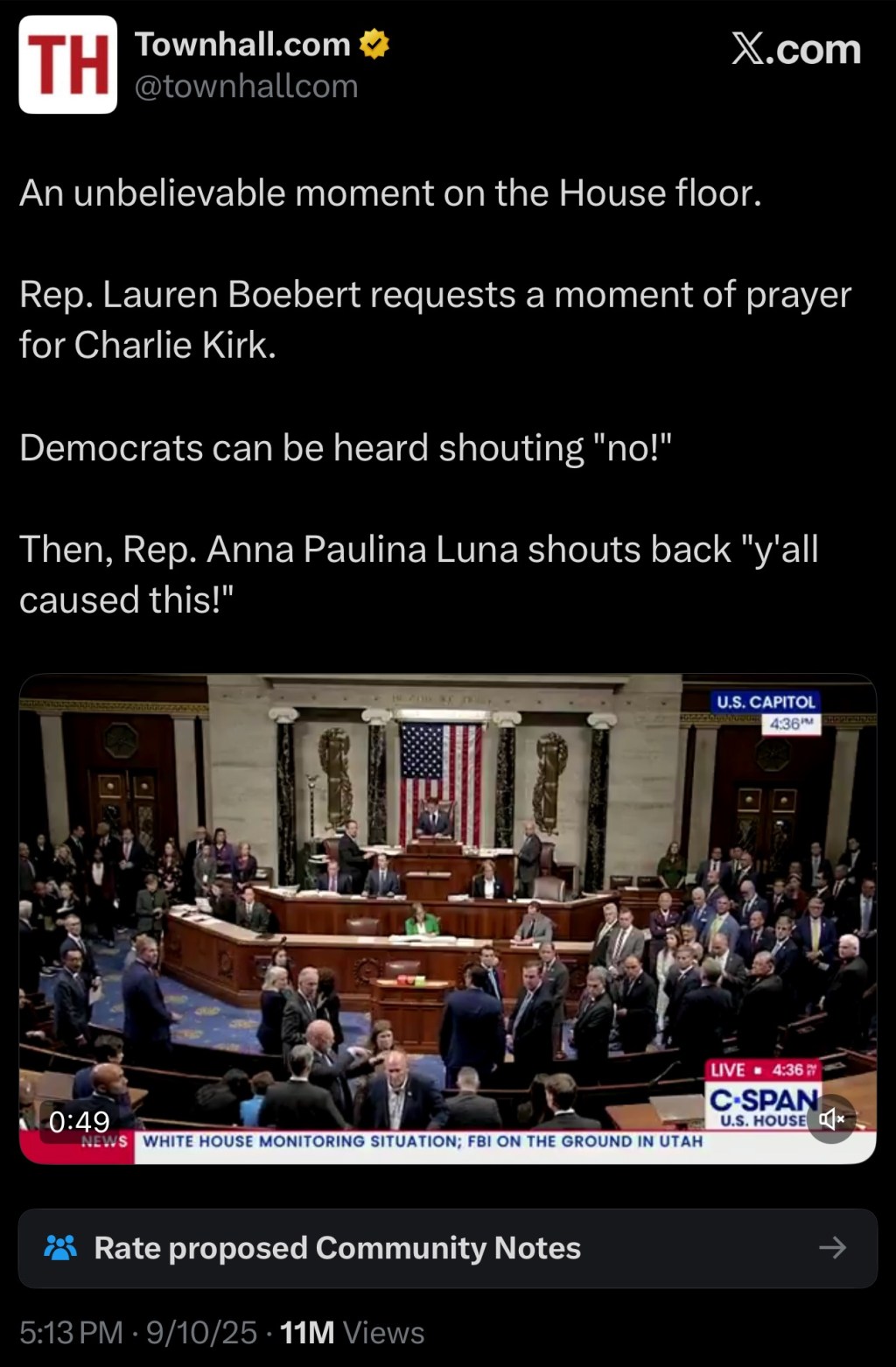 Tense moment on the House floor following Charlie Kirk’s&nbsp;assassination