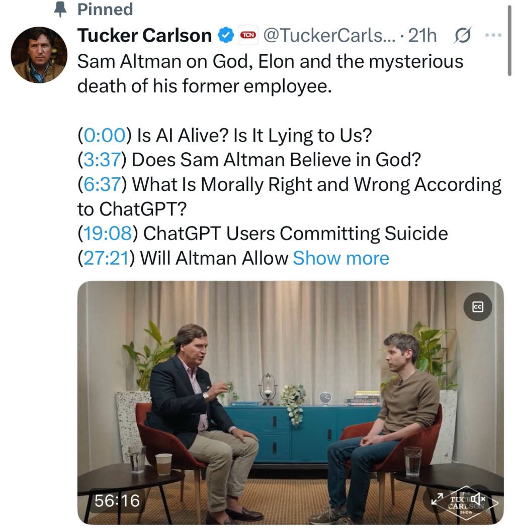 Sam Altman on God, Elon and the mysterious death of his former&nbsp;employee.