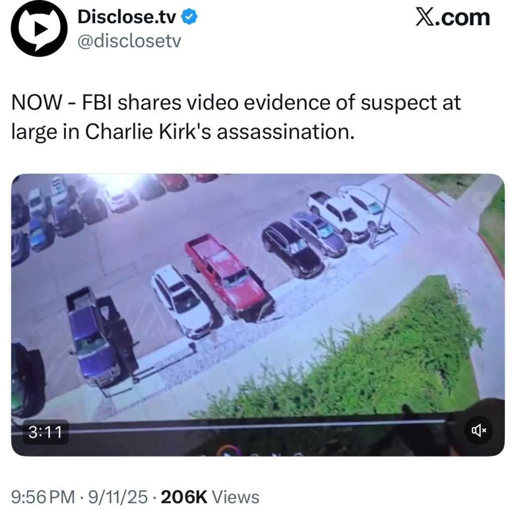 FBI shares video evidence of suspect at large in Charlie Kirk’s&nbsp;assassination.