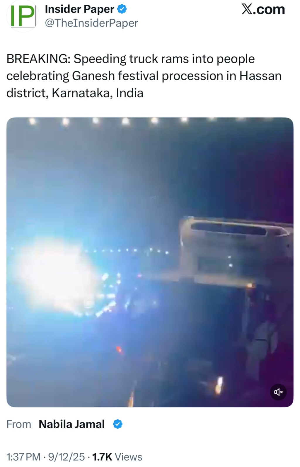 Speeding truck rams into people celebrating Ganesh festival procession in Hassan district, Karnataka,&nbsp;India