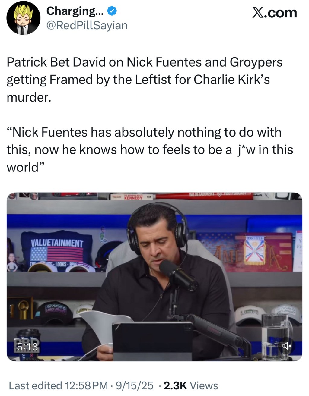 Patrick Bet David on Nick Fuentes and Groypers getting Framed by the Leftist for Charlie Kirk’s&nbsp;murder.