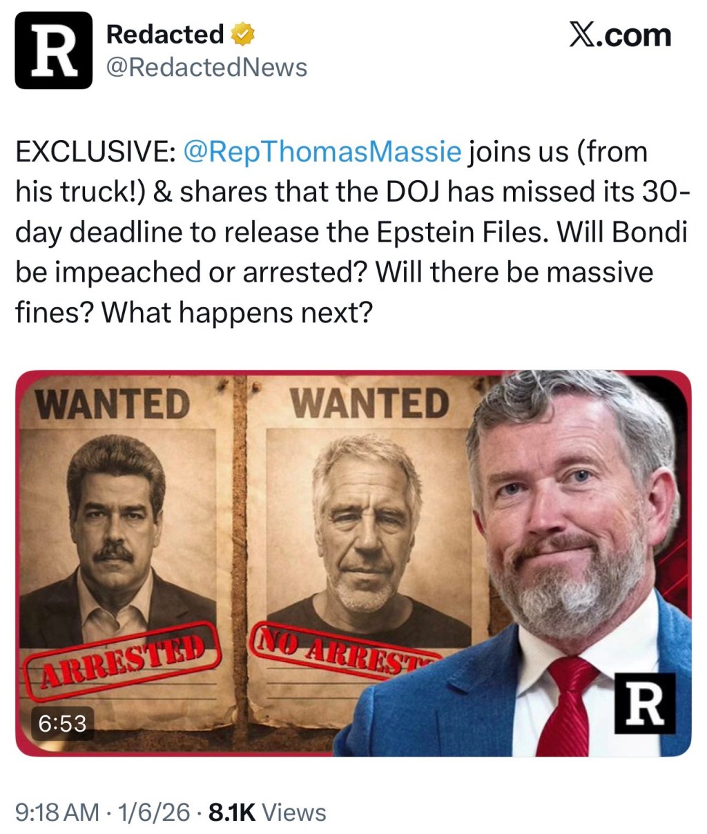 Thomas Massie discusses the DOJ missing the deadline to release the Epstein&nbsp;files