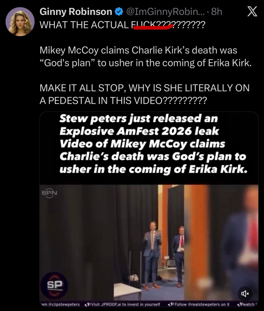 Mikey McCoy claims Charlie Kirk’s death was “God’s plan” to usher in the coming of Erika&nbsp;Kirk.