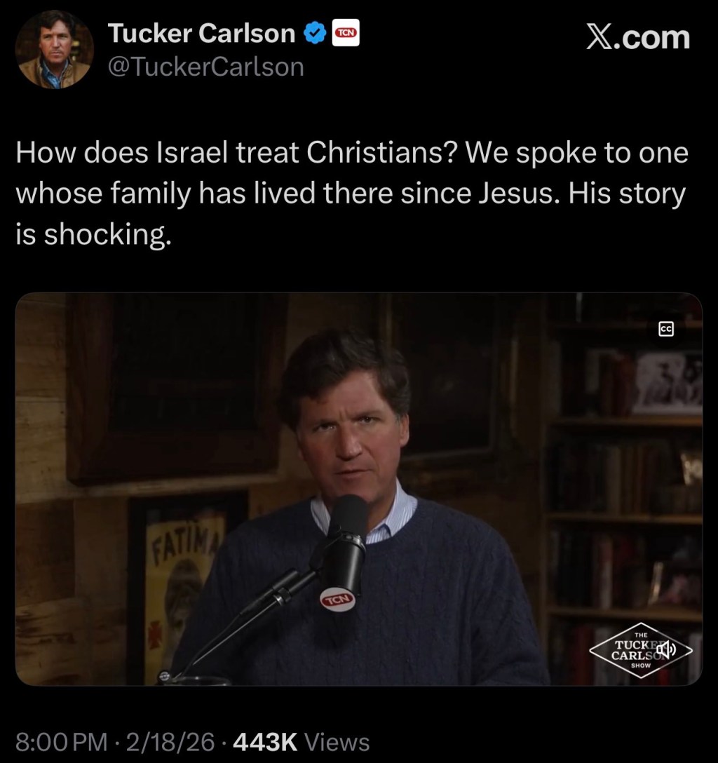 Tucker Carlson travels to&nbsp;Israel