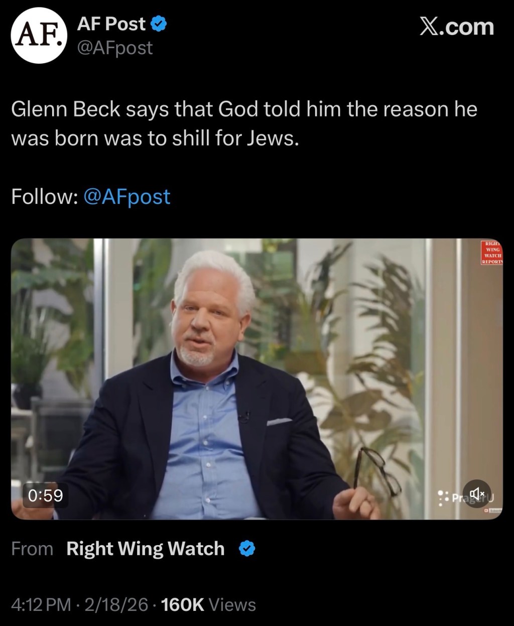Glenn Beck says that God told him the reason he was born was to shill for&nbsp;Jews.