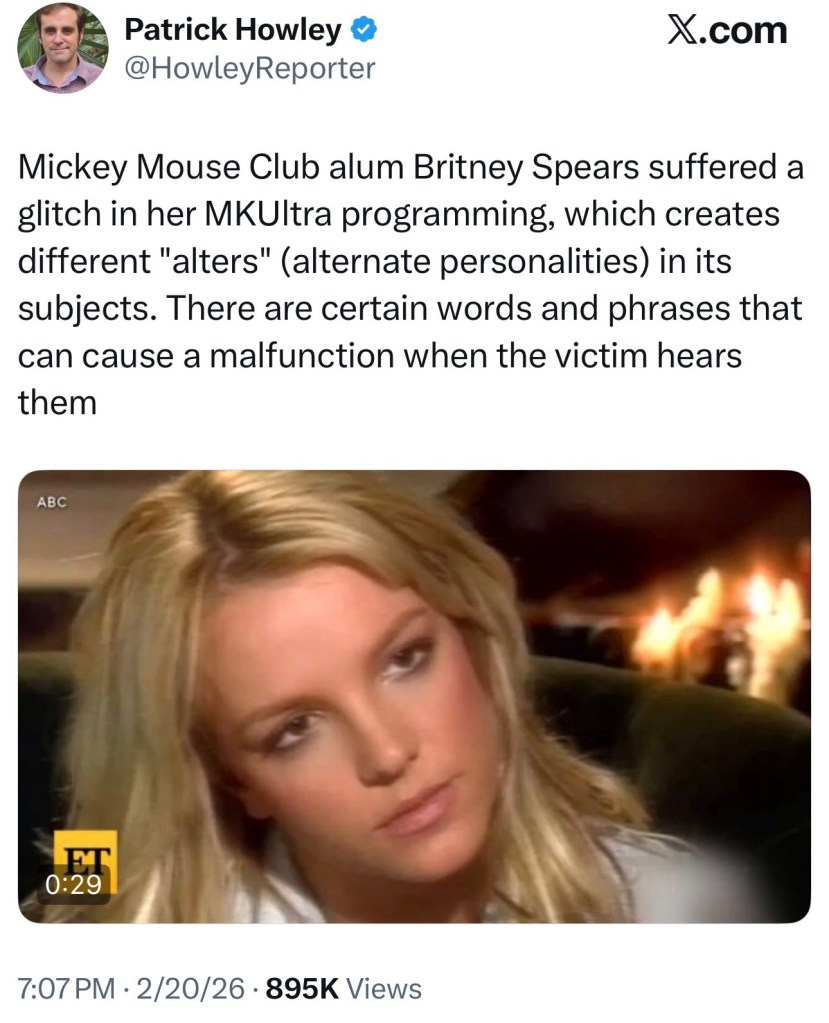 Mickey Mouse Club alum Britney Spears suffered a glitch in her MKUltra&nbsp;programming