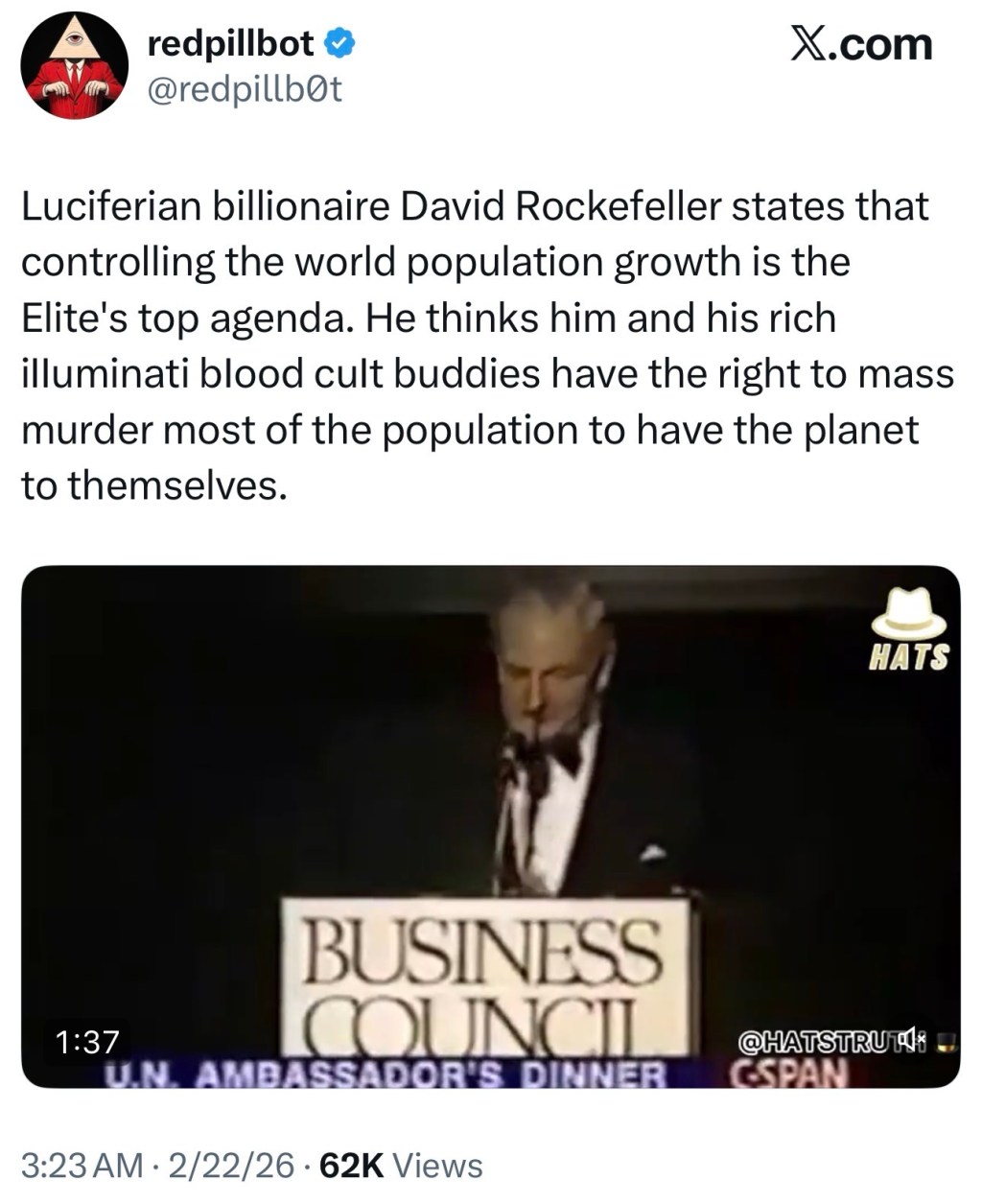 Luciferian billionaire David Rockefeller states that controlling the world population growth is the Elite’s top&nbsp;agenda
