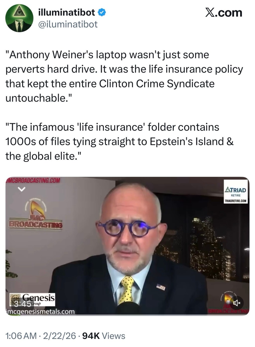 “Anthony Weiner’s laptop wasn’t just some perverts hard drive. It was the life insurance policy that kept the entire Clinton Crime Syndicate untouchable.”